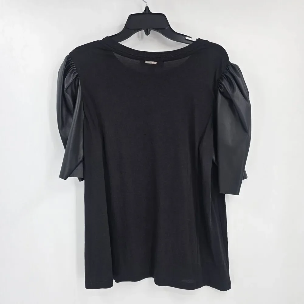 Michael Kors Black Faux Leather Short Sleeve Shirt Size 1X New Whimsigoth Goth